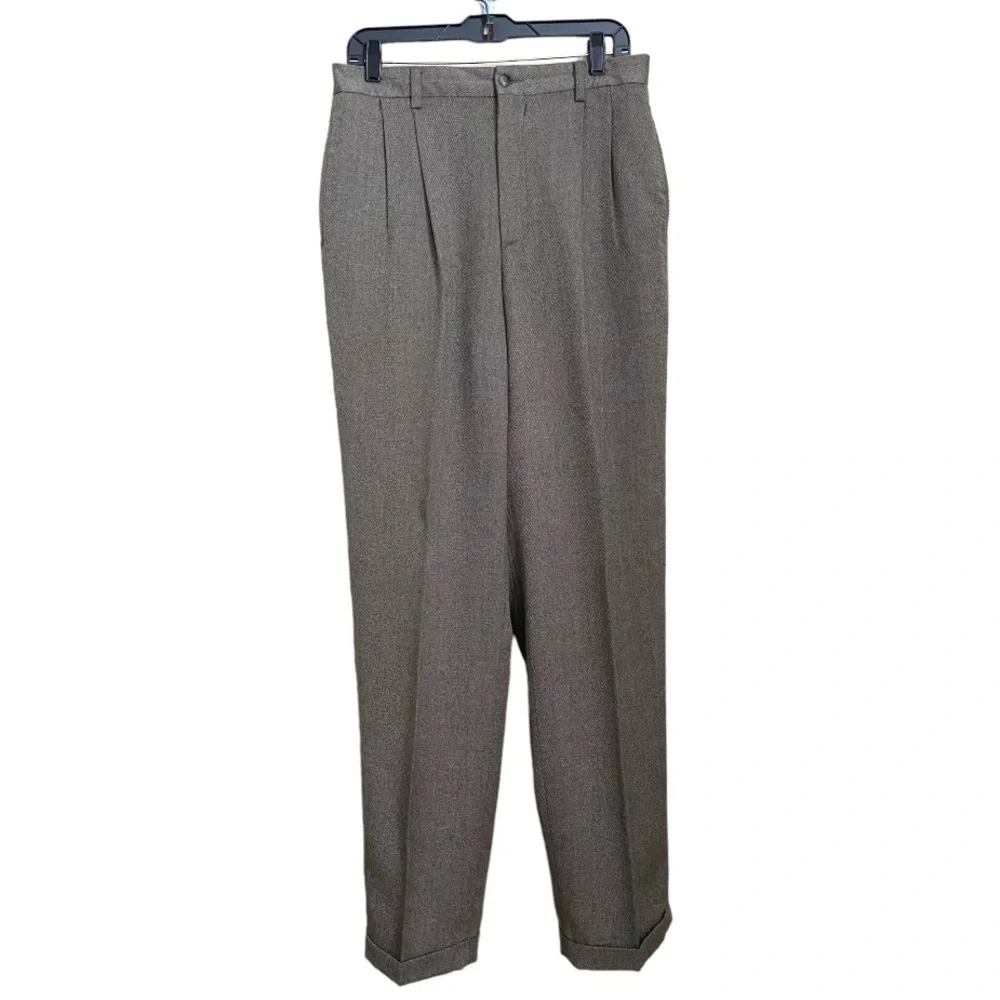 Claiborne Mens pleated dress pants, 34x34, polyester viscose wool blend, brown